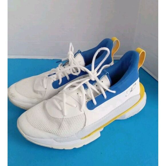 Under Armour Curry 7 Basketball Shoes Athletic Sneakers‎ White Blue Yellow main image 8